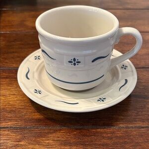 Longaberger White and Blue Mug with Saucer